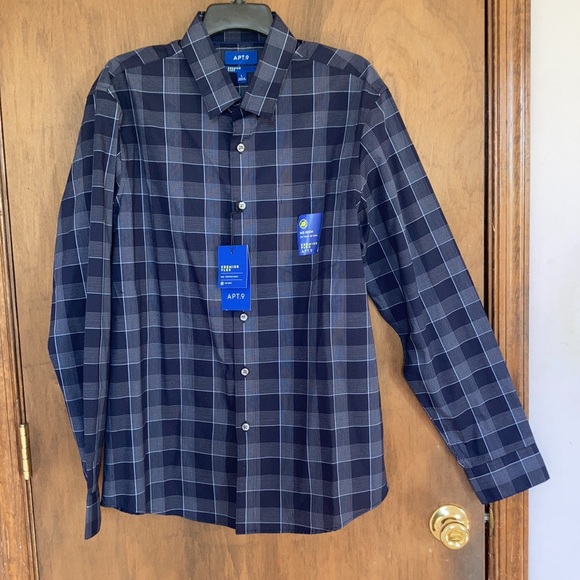 Apt 9 premier flex no iron plaid print button down shirt size L - Picture 3 of 17